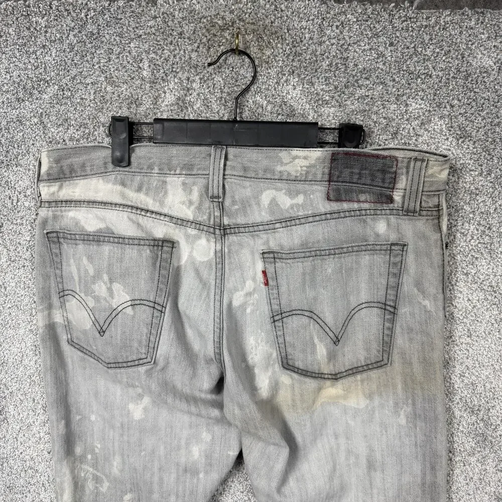 Levis 514 Jeans Mens 36x31 Gray Slim Straight Acid Wash Distressed Denim Skater